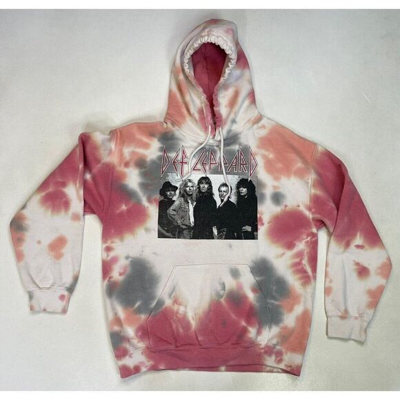 Def Leppard Graphic Pullover Hoodie Men Small Multicolor Tie Dye Music - Picture 1 of 5